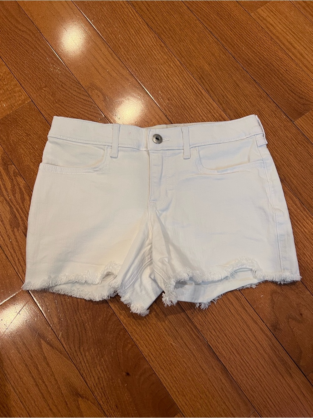 Girls abercrombie kids Low rise midi white denim shorts adjustable waist 13/14